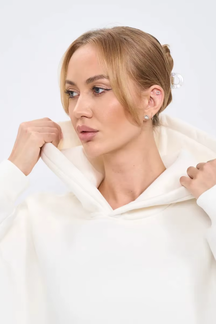 Kerstin Cotton Oversized Hooded Fleece Sweatshirt