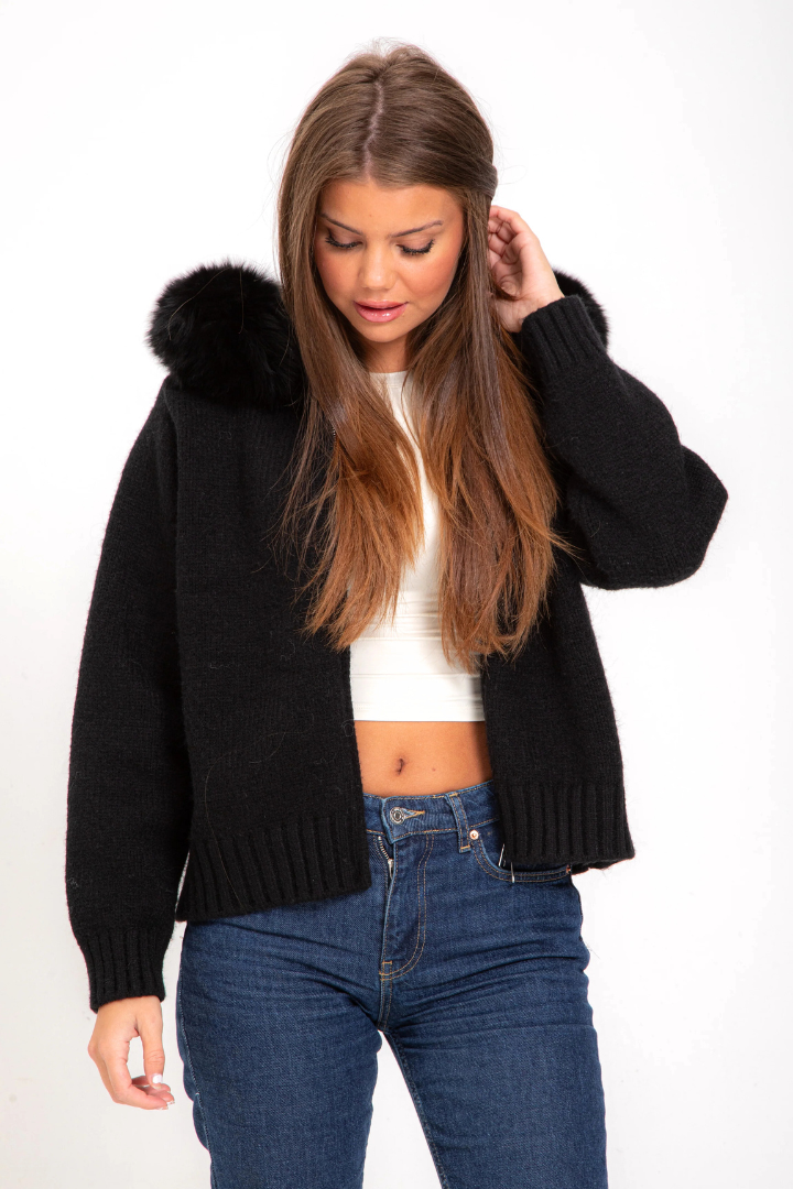 Inga Faux Fur Hood Knit Bomber Jacket