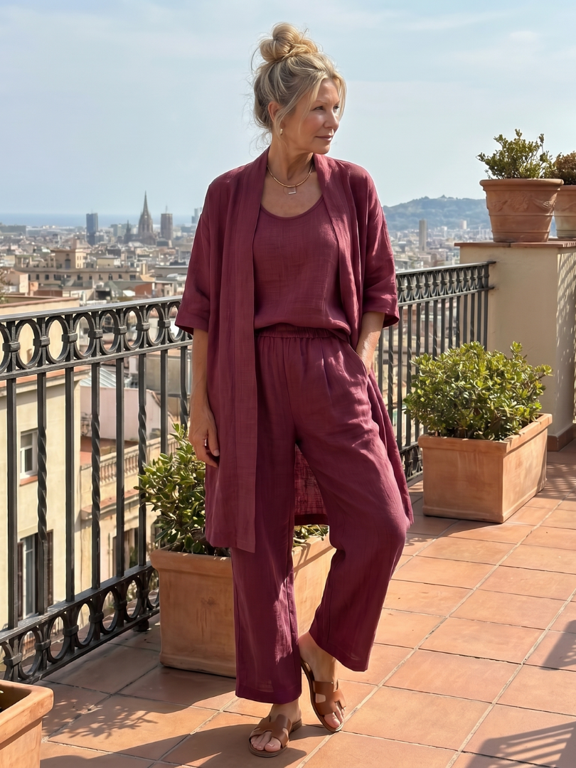 Yael Three-Piece Kimono Duster Pant Set