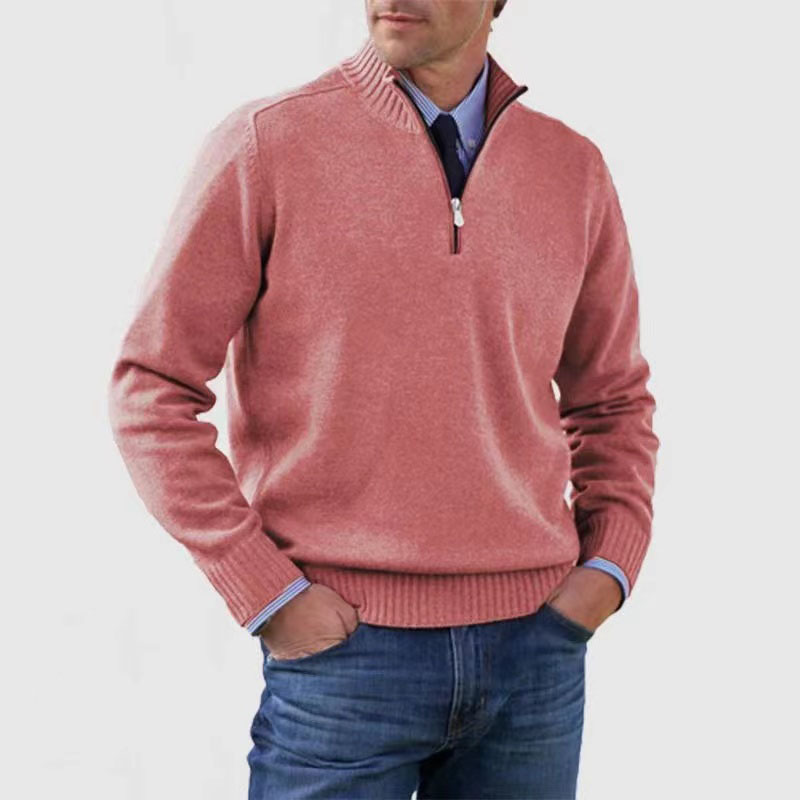 Men's Half-Zip Mock Neck Sweater, Long Sleeves, Ribbed Trim