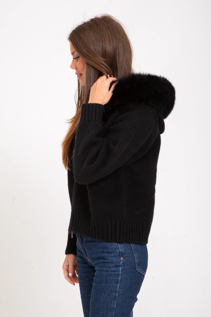 Inga Faux Fur Hood Knit Bomber Jacket