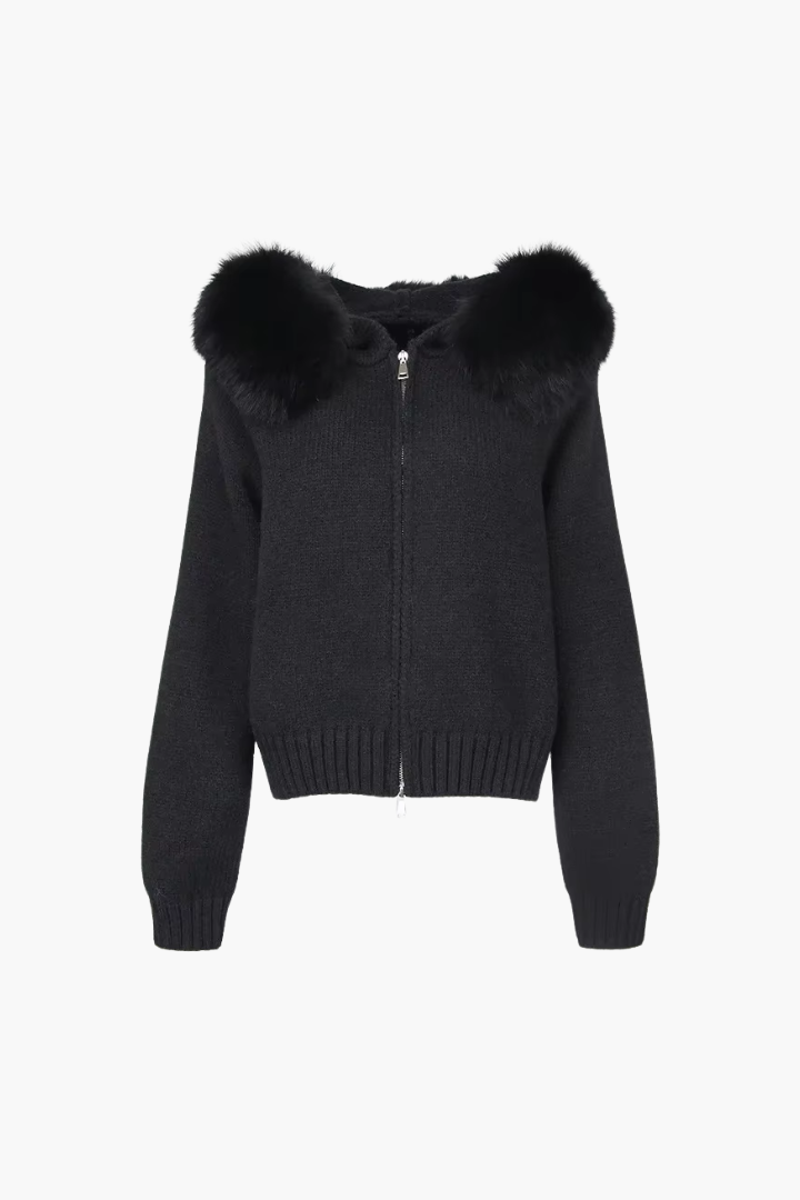 Inga Faux Fur Hood Knit Bomber Jacket