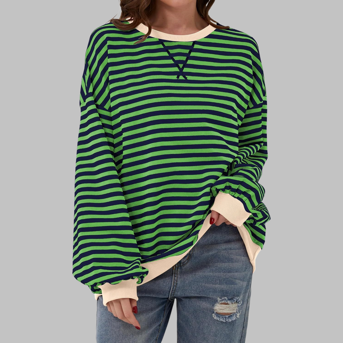 Women's Striped Crew Neck Long Sleeve Sweatshirt