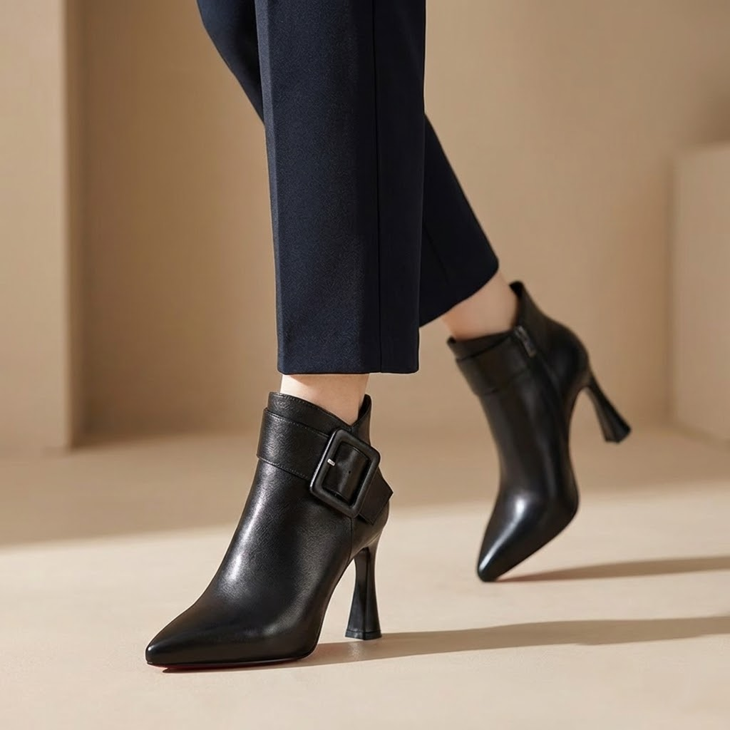 Oversize Buckle Ankle Boots | Women's Heeled Ankle Boots