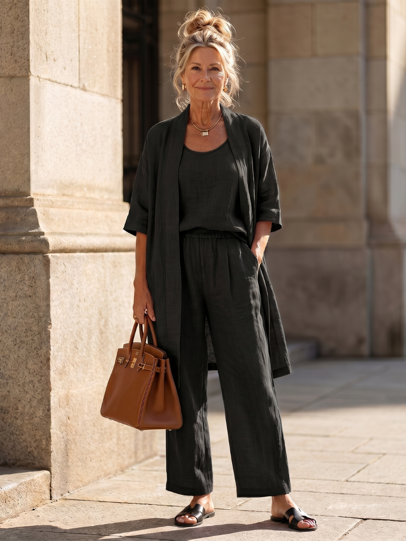 Yael Three-Piece Kimono Duster Pant Set