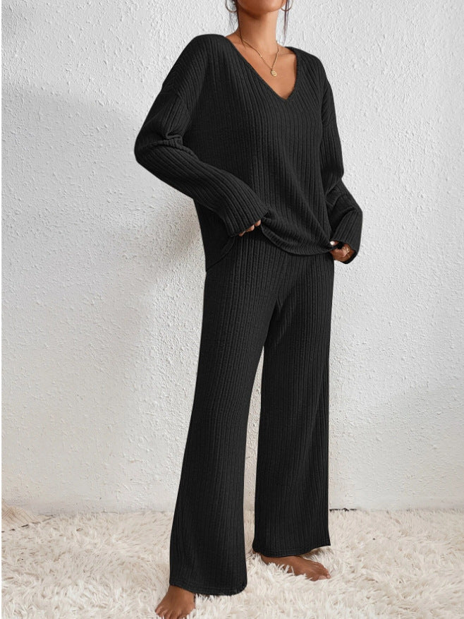 Esra Ribbed Knit Wide-Leg Lounge Set
