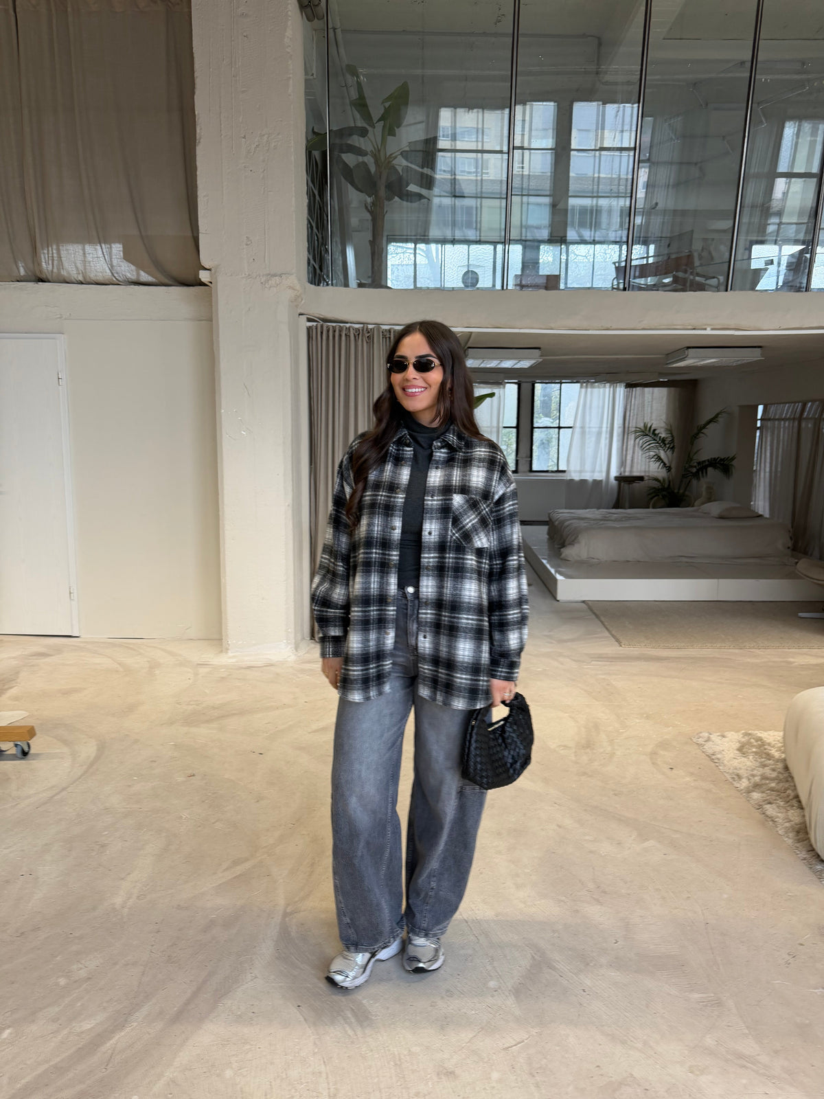 Women's Plaid Shirt And Turtleneck Set, Long Sleeves, Relaxed Fit