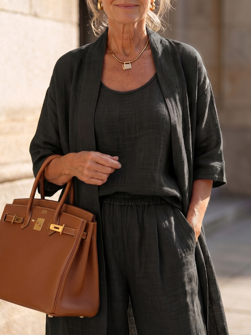 Yael Three-Piece Kimono Duster Pant Set