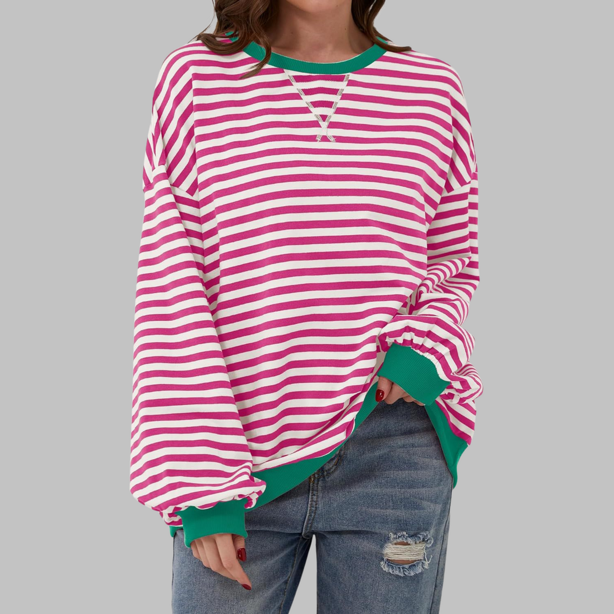 Women's Striped Crew Neck Long Sleeve Sweatshirt