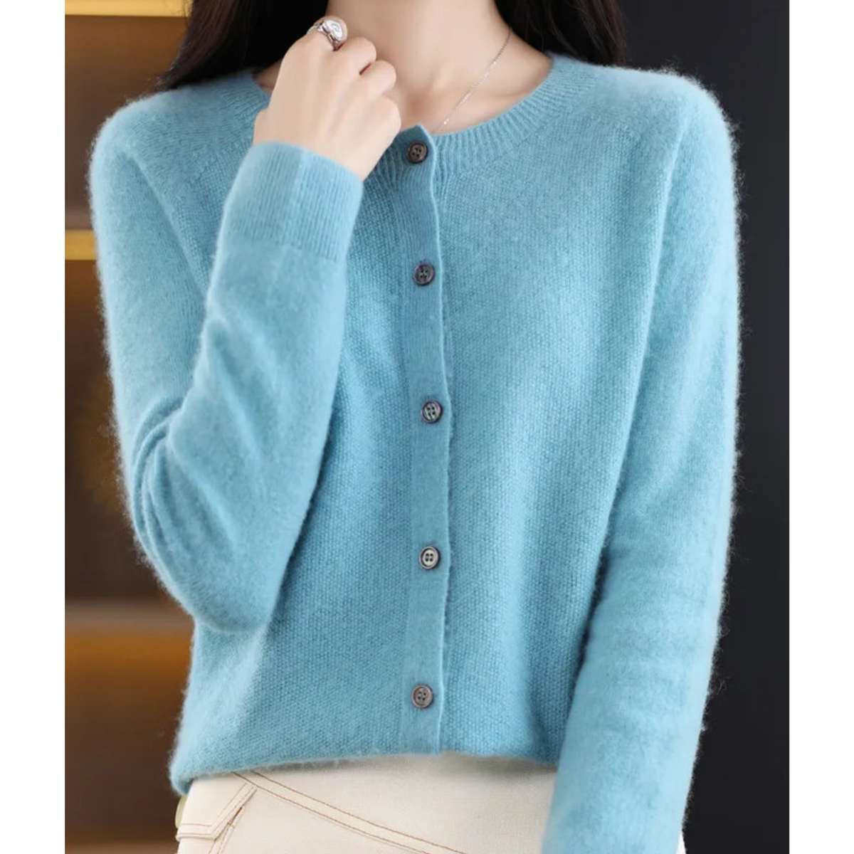 Women's Classic Button Cardigan – Crew Neck Long Sleeve Knit Cardigan