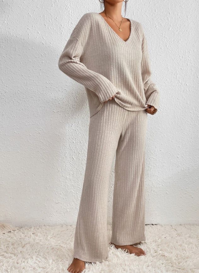 Esra Ribbed Knit Wide-Leg Lounge Set