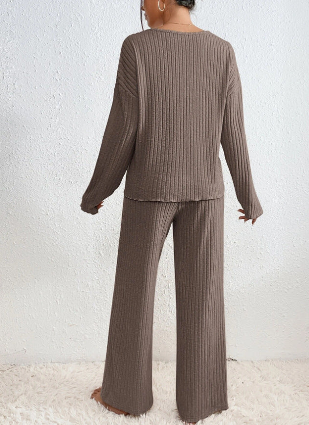 Esra Ribbed Knit Wide-Leg Lounge Set