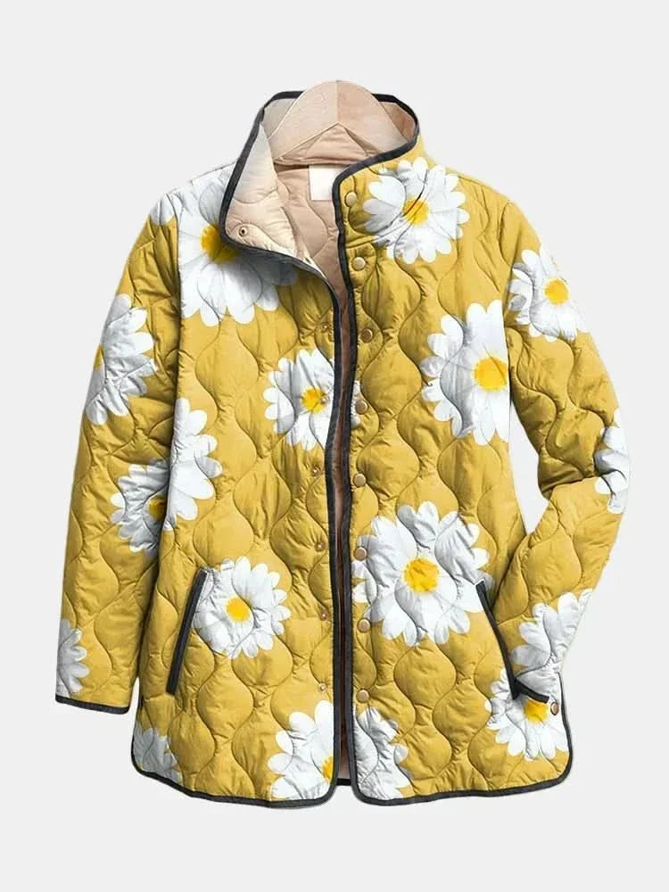 Women's Puffer Jacket with Quilted Panels and Floral Print | Breathable Fabric | For Winter | Size S-5XL