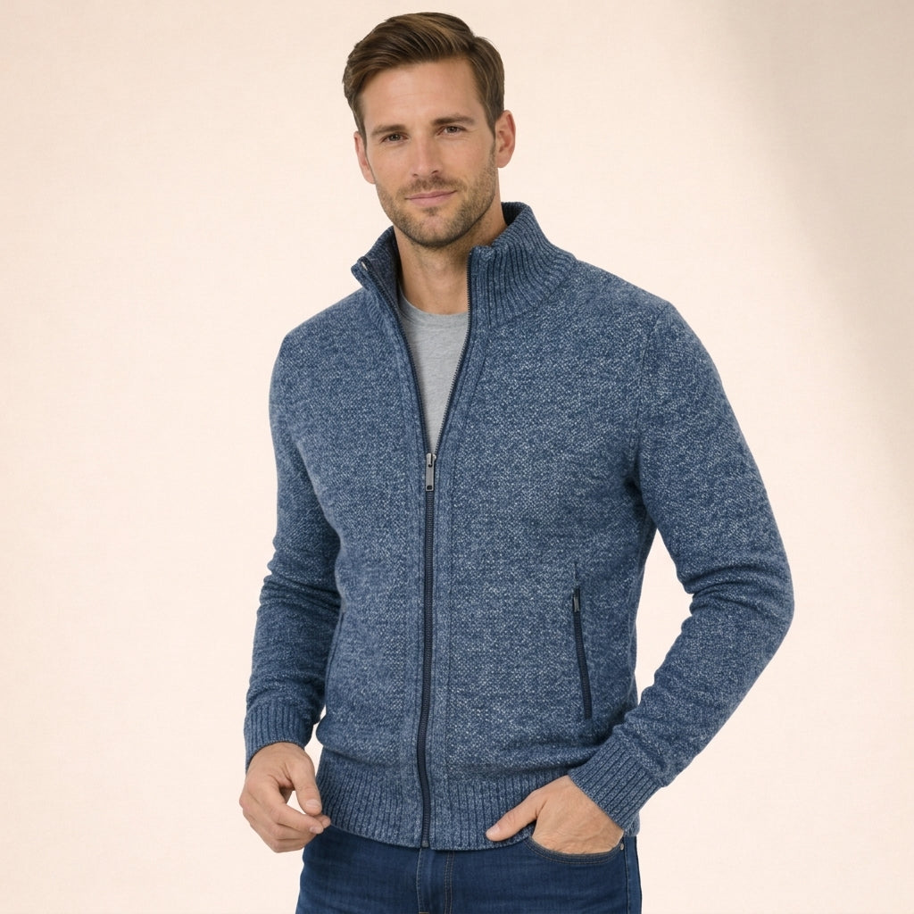 Men's Zip Mock Neck Sweater, Long Sleeves, Ribbed Trim
