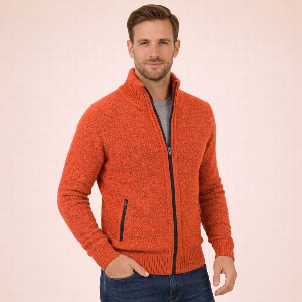 Men's Zip Mock Neck Sweater, Long Sleeves, Ribbed Trim