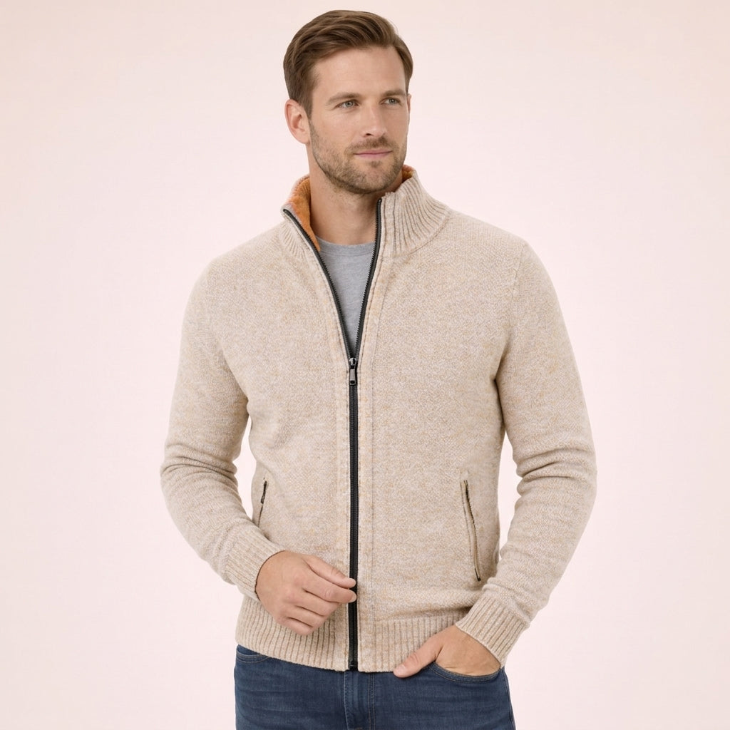 Men's Zip Mock Neck Sweater, Long Sleeves, Ribbed Trim