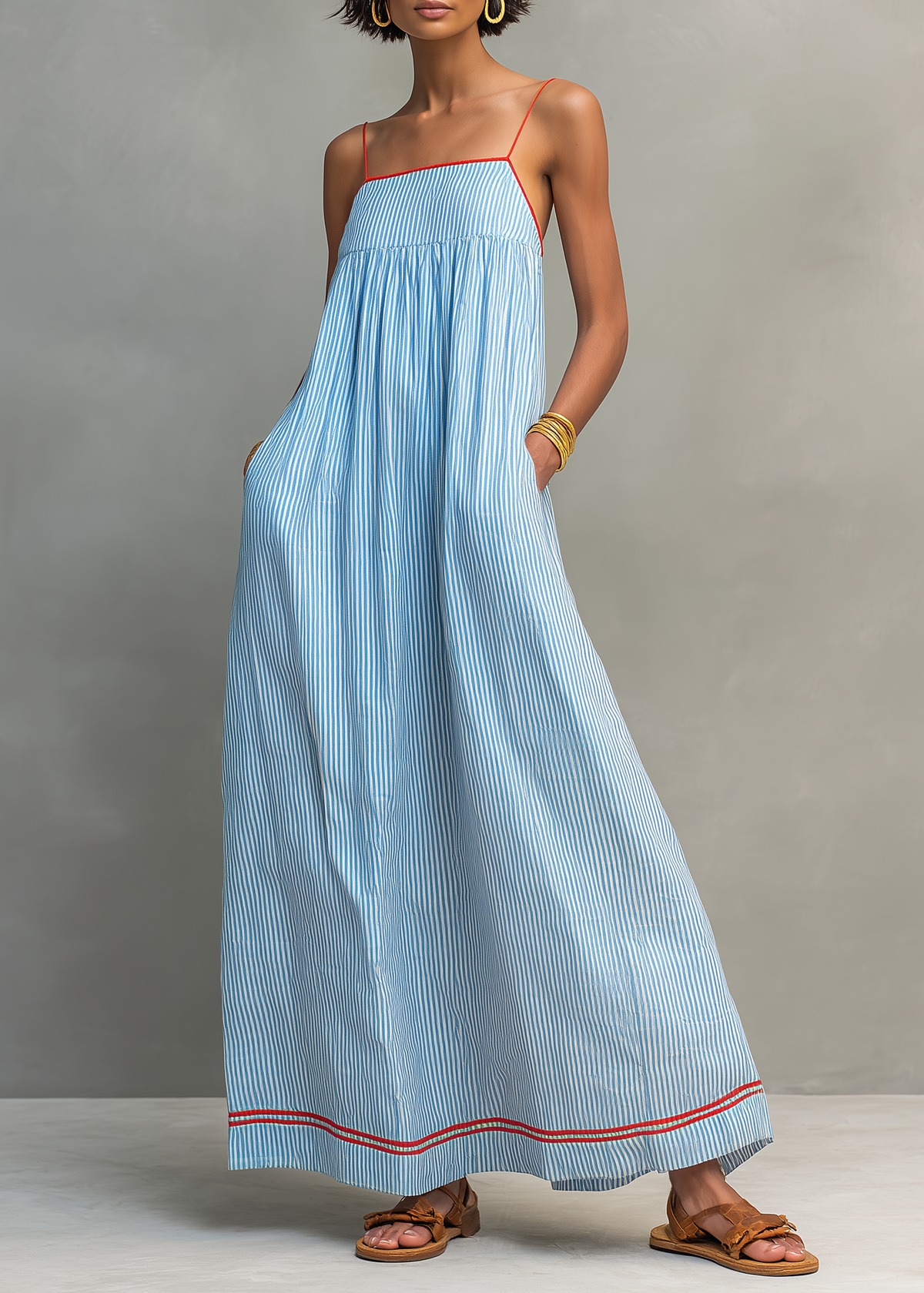 Priscille | Maxi Striped Dress with Thin Straps