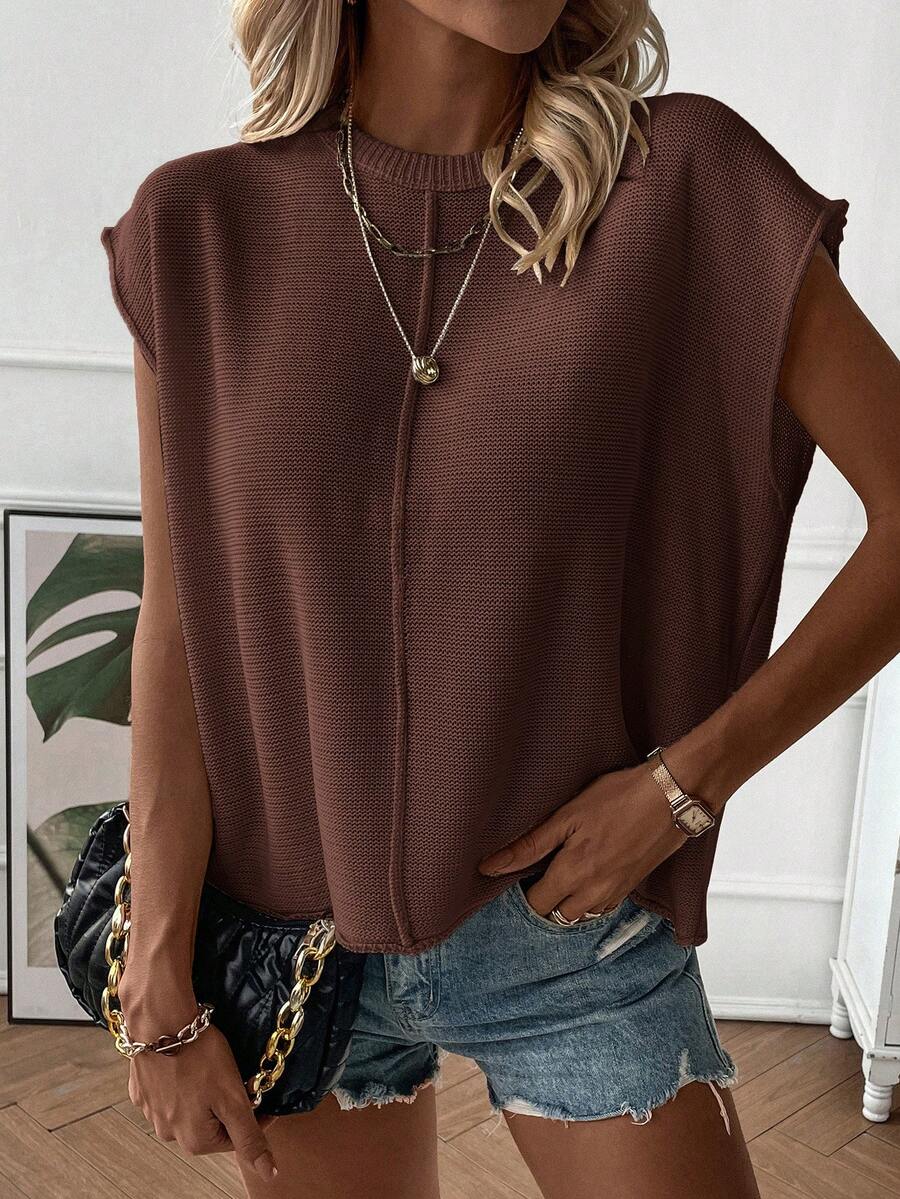Adalynn | Cap Sleeve Knit Top Oversized Round Neck Everyday Layer