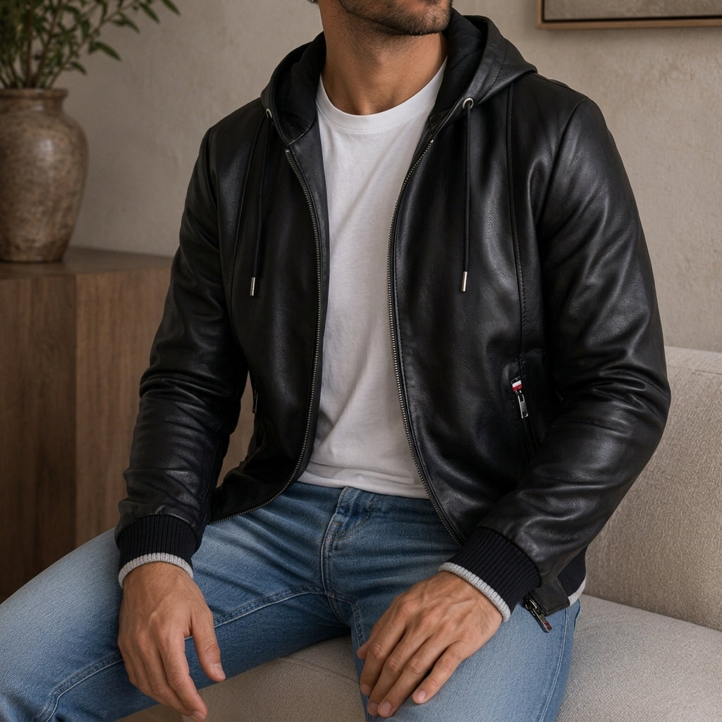 Ronda Hooded Leather Jacket