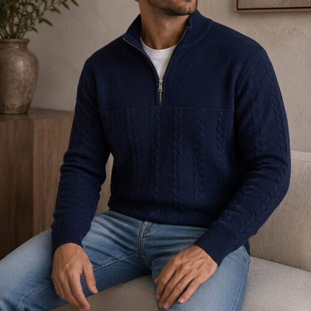 Roncq Cable Knit High-Neck Half-Zip Sweater