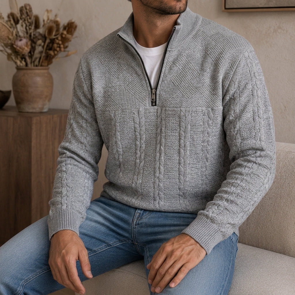 Roncq Cable Knit High-Neck Half-Zip Sweater