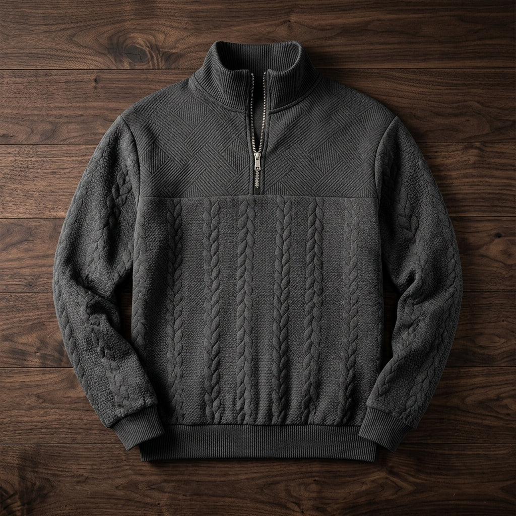 Roncq Cable Knit High-Neck Half-Zip Sweater