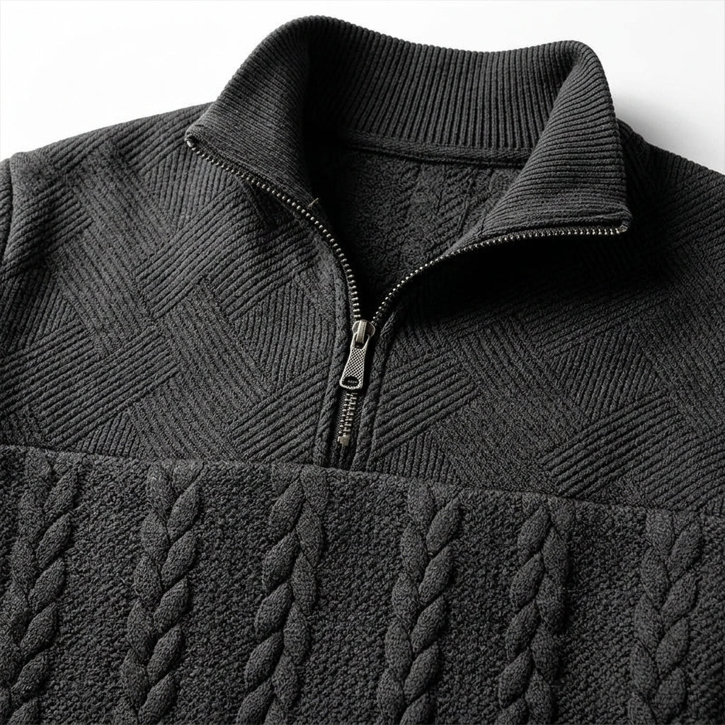 Roncq Cable Knit High-Neck Half-Zip Sweater