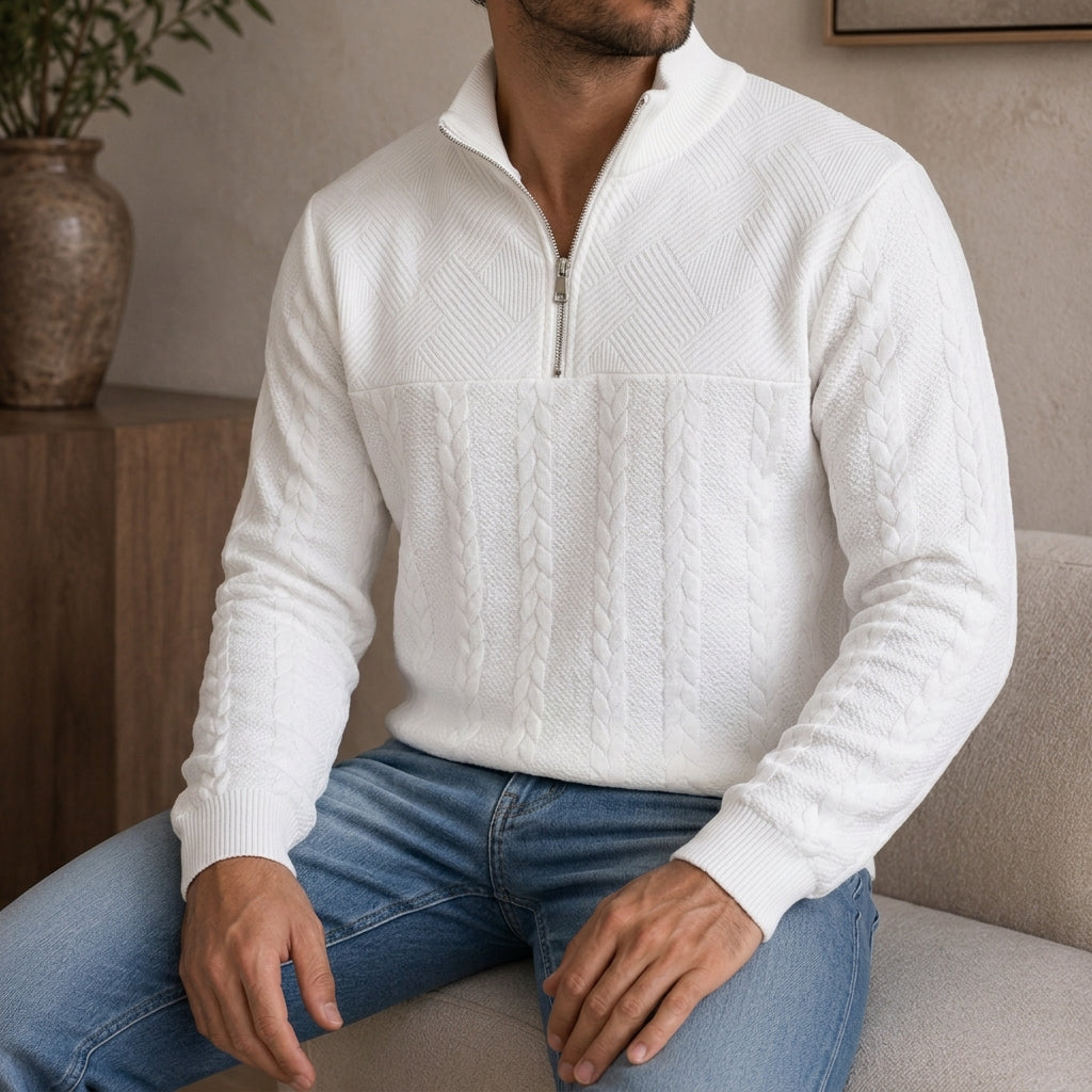 Roncq Cable Knit High-Neck Half-Zip Sweater