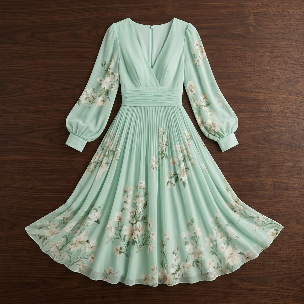 Gardone V-Neck Chiffon Floral Midi Dress