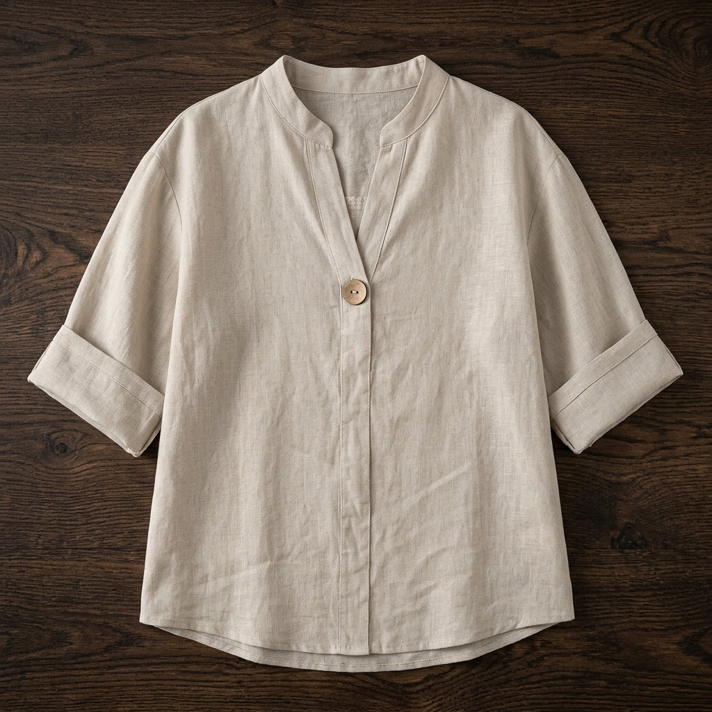 Sète Women's V-Neck Casual Linen Blouse