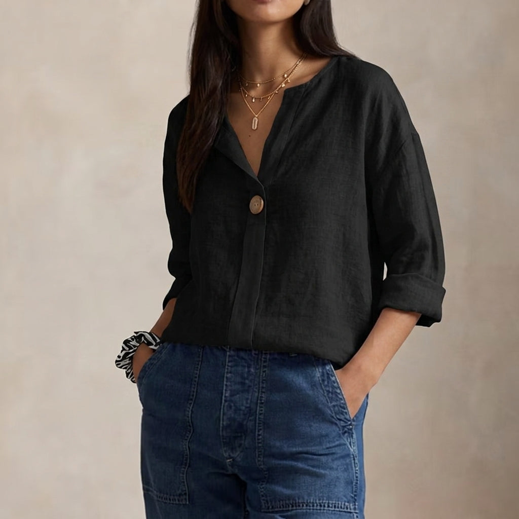 Sète Women's V-Neck Casual Linen Blouse