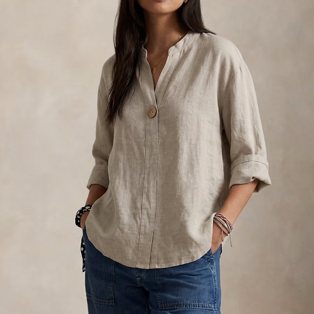 Sète Women's V-Neck Casual Linen Blouse