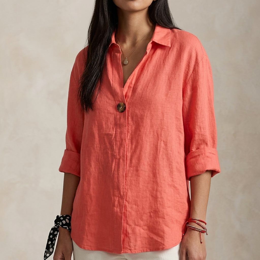 Sète Women's V-Neck Casual Linen Blouse