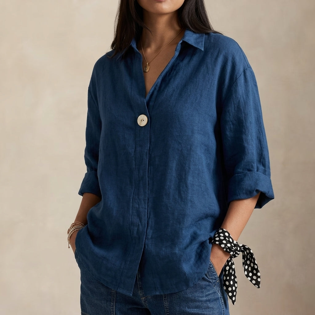 Sète Women's V-Neck Casual Linen Blouse