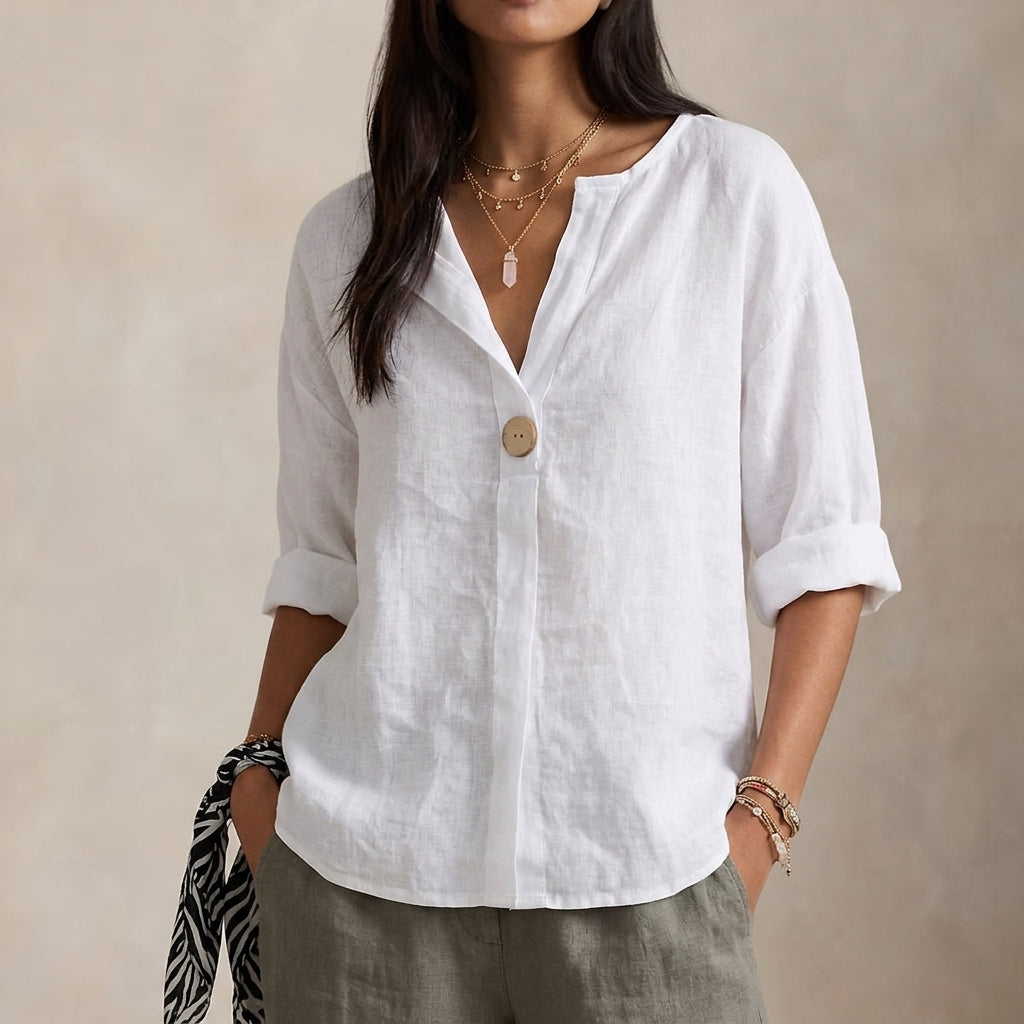 Sète Women's V-Neck Casual Linen Blouse