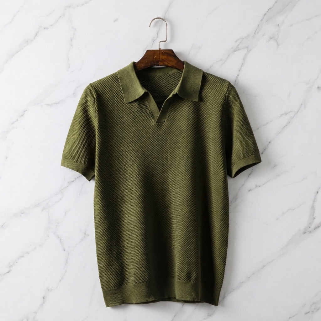 Rovigo Men's Textured Short Sleeve Classic Polo Shirt