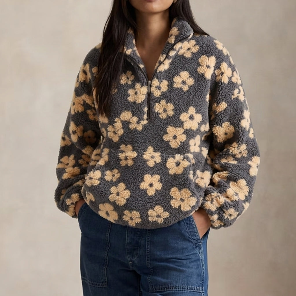 Baveno Women's Floral Sherpa Quarter Zip