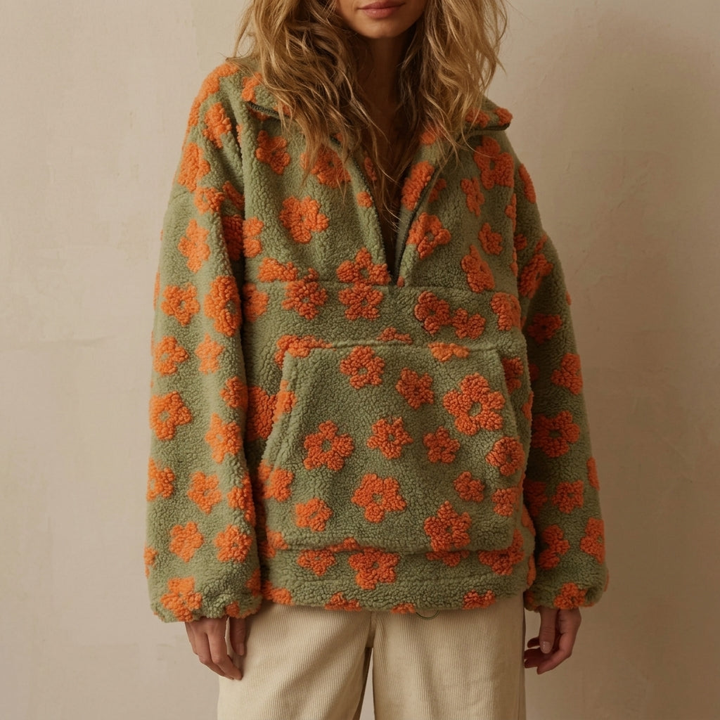 Baveno Women's Floral Sherpa Quarter Zip