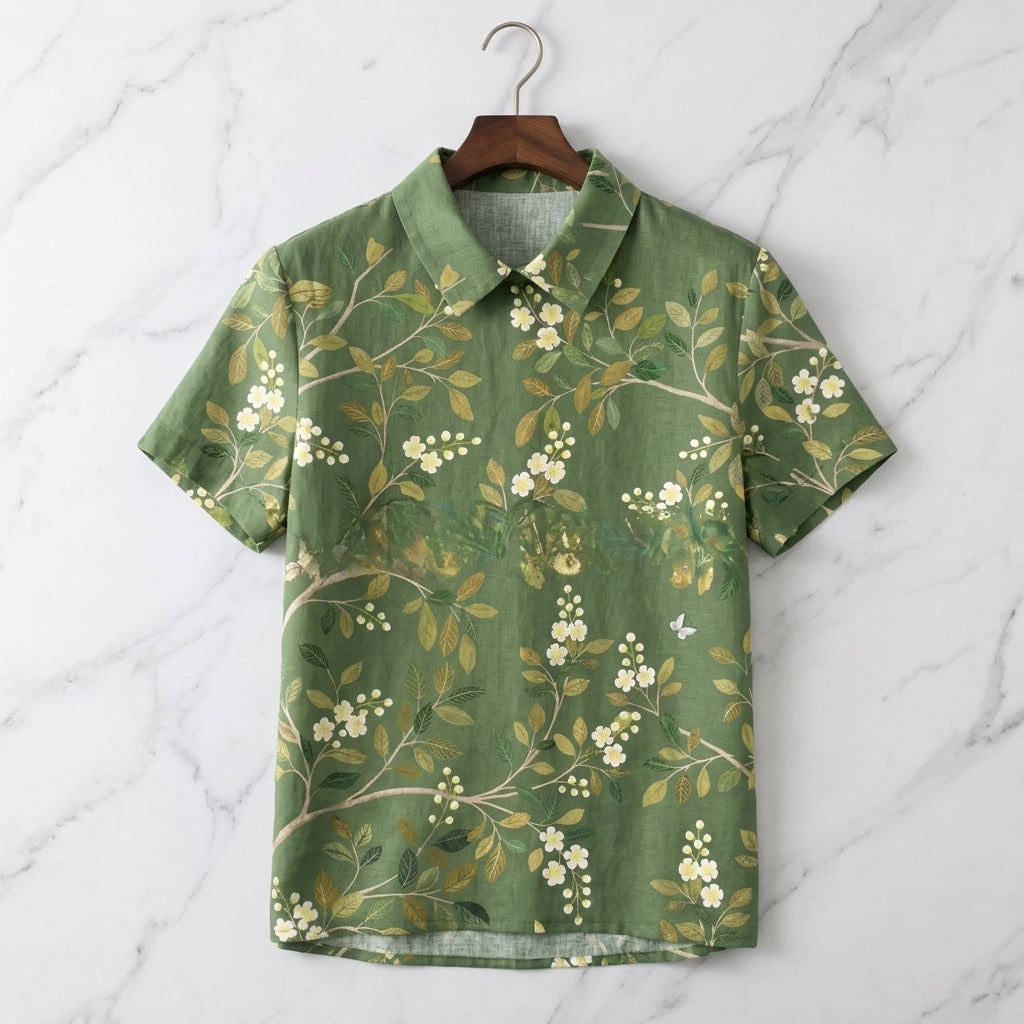 Ivory Women's Linen Floral Collared Blouse