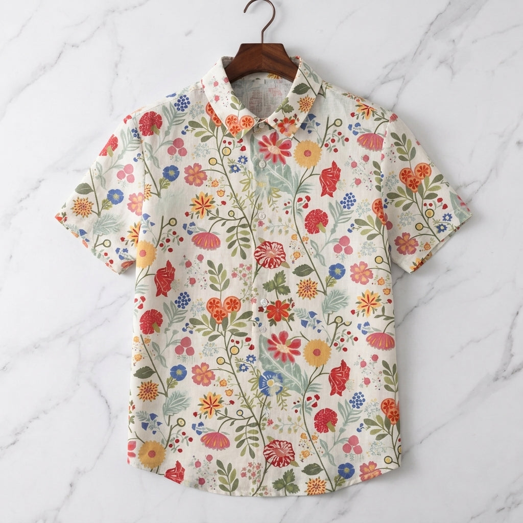 Ivory Women's Linen Floral Collared Blouse