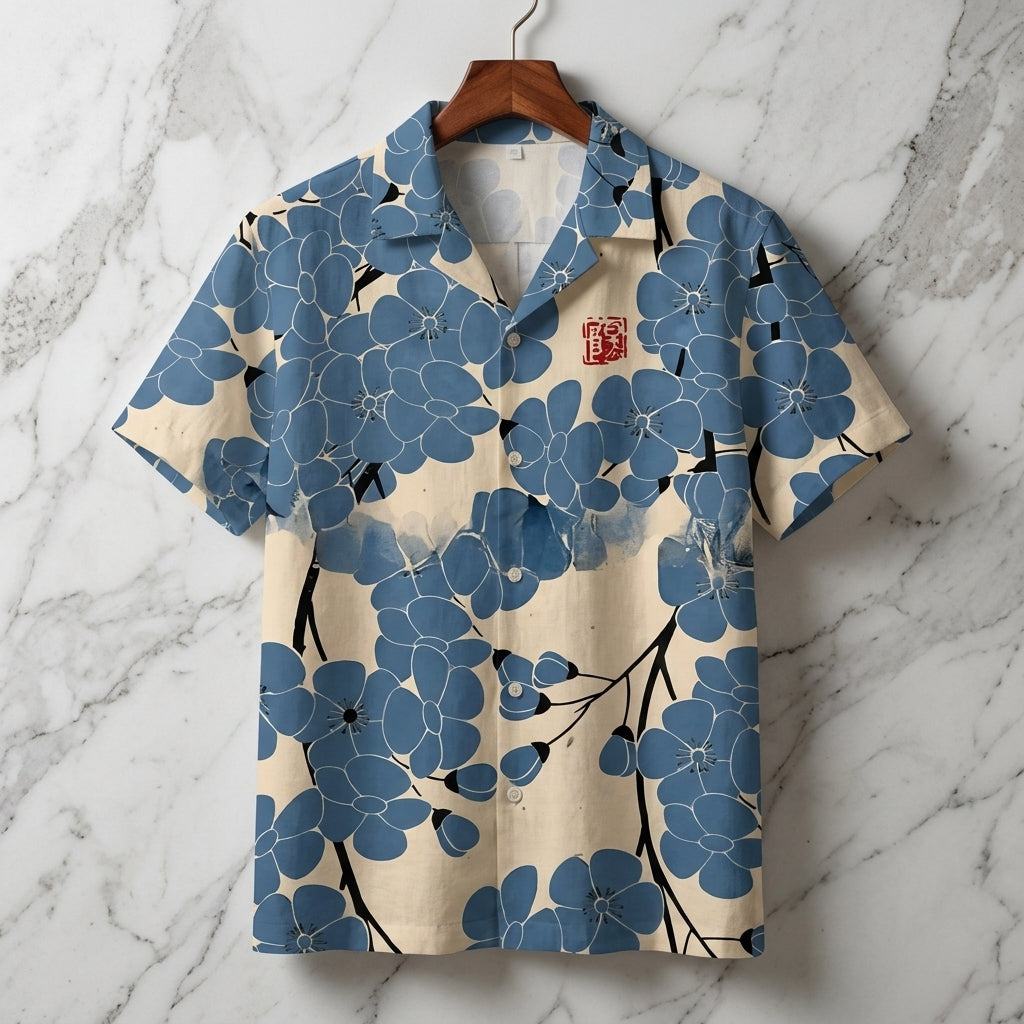 Ivory Women's Linen Floral Collared Blouse