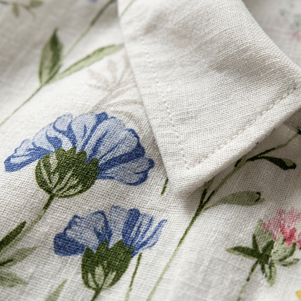 Ivory Women's Linen Floral Collared Blouse