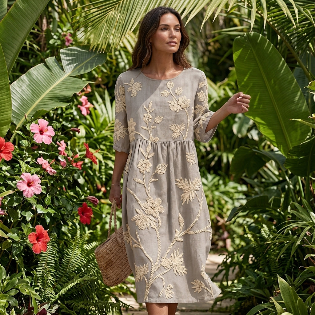 Panarea Embroidered Summer Midi Dress