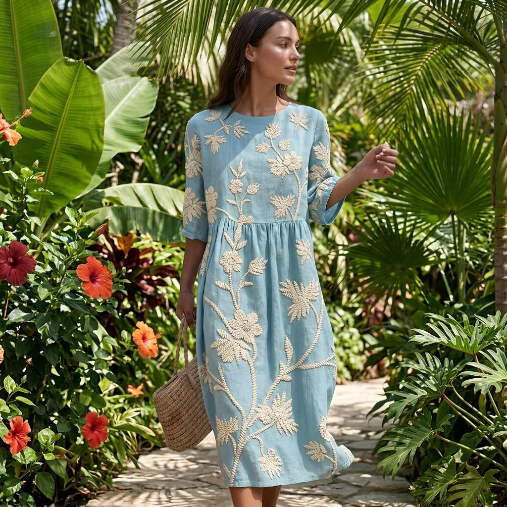 Panarea Embroidered Summer Midi Dress
