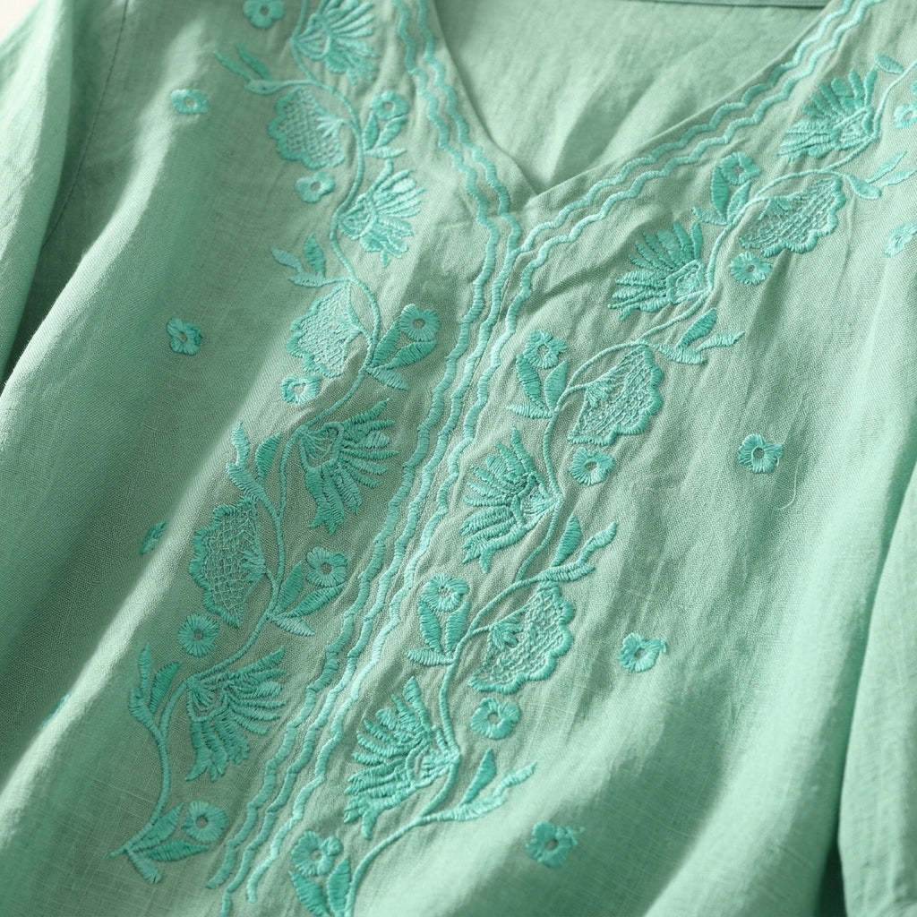 Perugia Women's V-Neck Embroidered Blouse