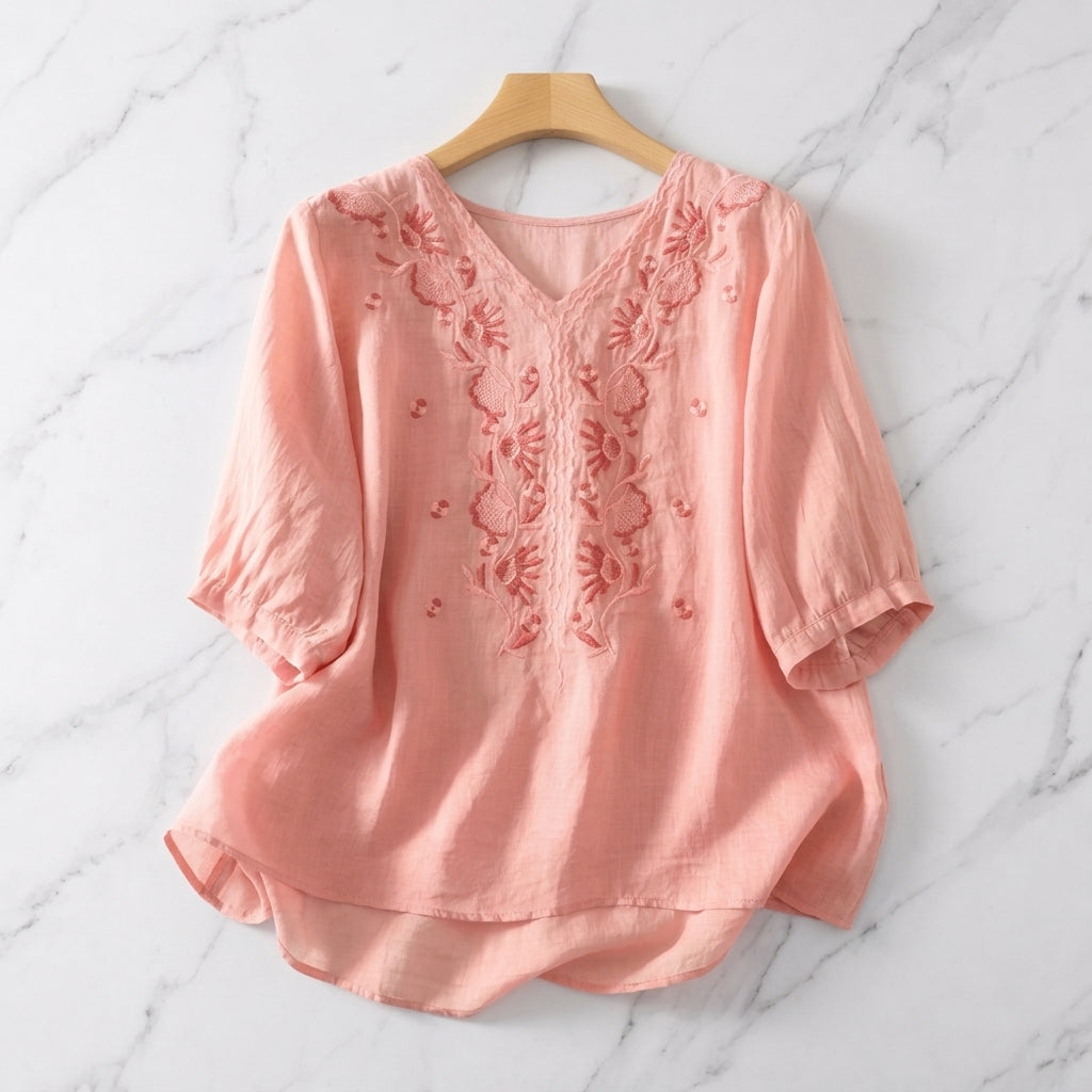 Perugia Women's V-Neck Embroidered Blouse