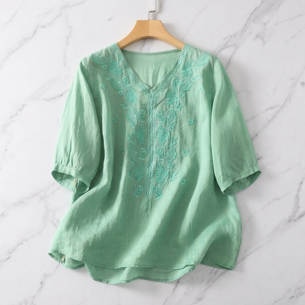 Perugia Women's V-Neck Embroidered Blouse