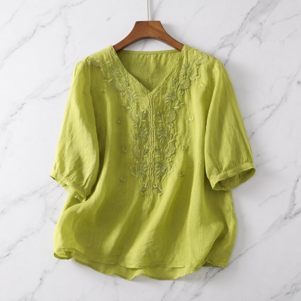 Perugia Women's V-Neck Embroidered Blouse