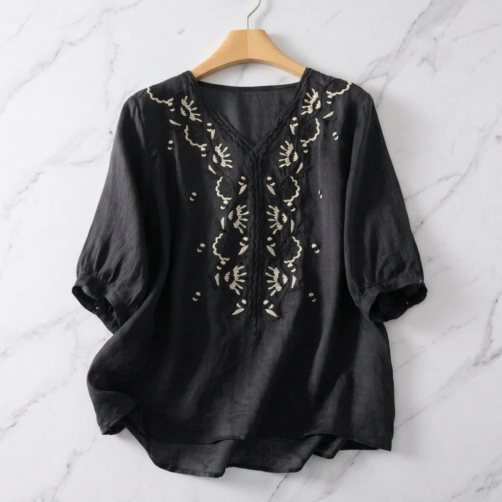 Perugia Women's V-Neck Embroidered Blouse