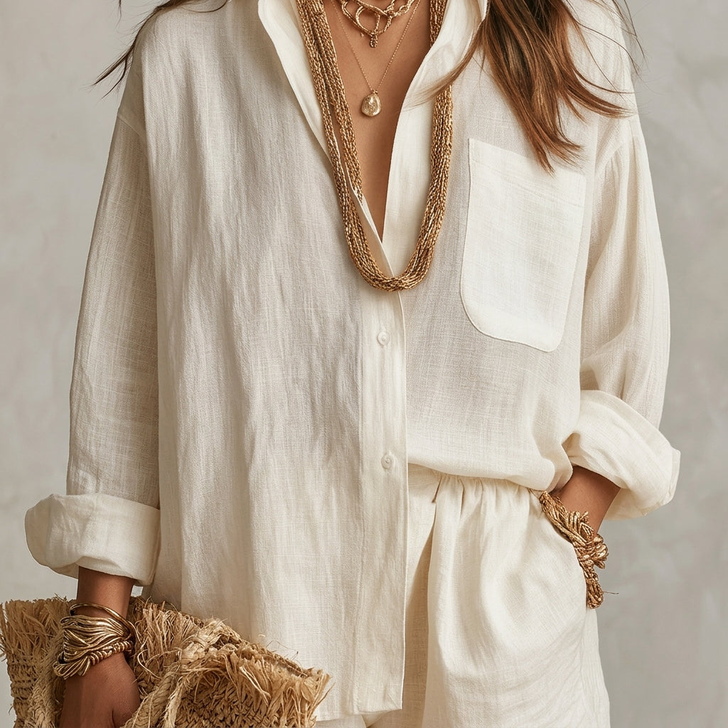 Rosalind Linen Oversized Shirt Shorts Set